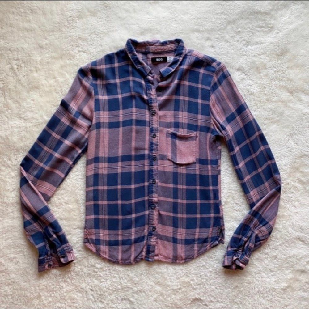 BDG Blue and Pink Plaid Button Down Shirt